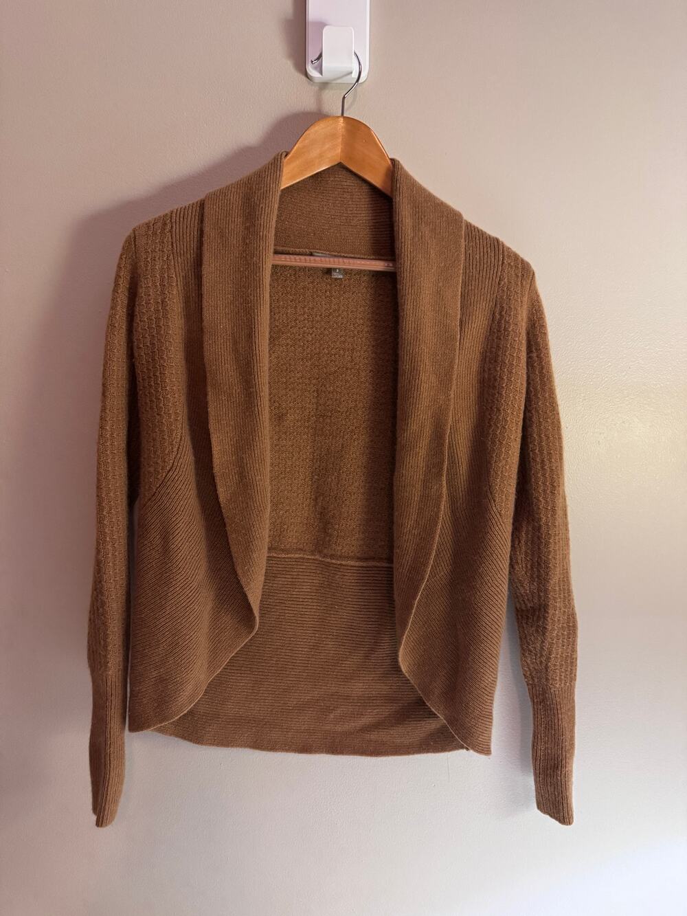 Neiman Marcus Cashmere Women’s S Camel Brown Shawl Collar Open Cardigan